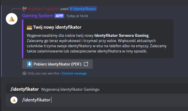 Komenda /identyfikator